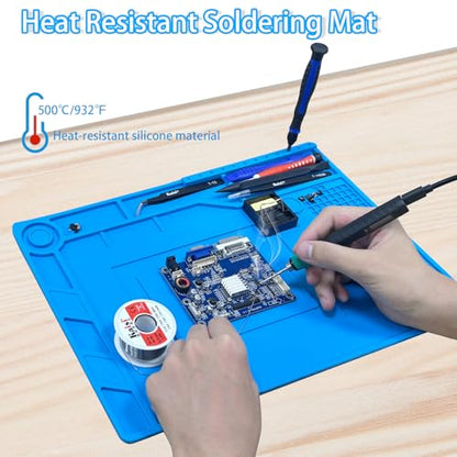 Kaisi Soldering Mat,15.35" x 10.6" Inch Heat Resistant Silicone Work Mat,Solder Pad for Soldering,Screws,Tools Repair Pad,Soldering Gun Iron Workbench Protection