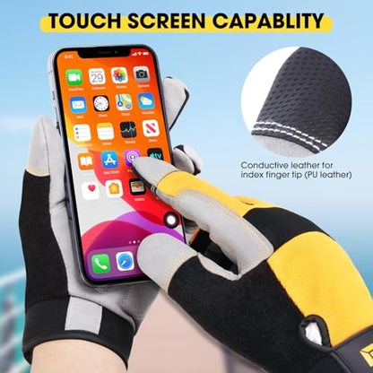 DNA MOTORING 2pair Multi-Purpose Utility Machanic Gloves, Flexible Breathable Touch Screen Performance Padded Knuckles Palm Work Gloves, Yellow/Gray, TOOLS-00583 - color: Yellow-2pair