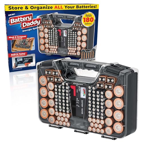 Battery Daddy Storage & Organizer Case w/Tester, Stores & Protects Up to 180 Batteries, Double-Sided, Clear Locking Lid, Secure Latches & Portable Carrying Handle - Charcoal (Batteries Not Included) - color: Charcoal