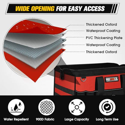 16-Inch Heavy Duty Tool Bag, 19-Pockets Tool Box Organizer, Portable Toolbag W/Soft Handle for Organized Storage, Mechanic Gifts for Men Dad Husband Fathers Day, Wide Mouth Electrician Toolbox, Red - style: Handle-Red