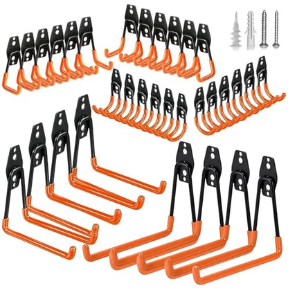 Steel Garage Storage Hooks - 32 Pack Anti-Slip Coating, Heavy Duty Wall Mount Wall Hooks for Hanging Bike, Ladder, Garden Tools, Power Tools, Bulk Items Ropes, Utility Garage Organization Housolution - size: 32pcs - Orange