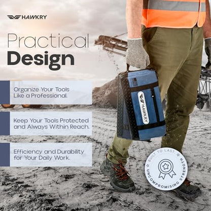 HAWKRY Heavy Duty Canvas Tool Bag Set of 2 – Waterproof Canvas Zipper Pouch, Garden Tool Bag, Construction Bags Heavy Duty, Small Zipper Pouch, Motorcycle Tool, Multipurpose Fishing Bag - color: Blue, White Blue