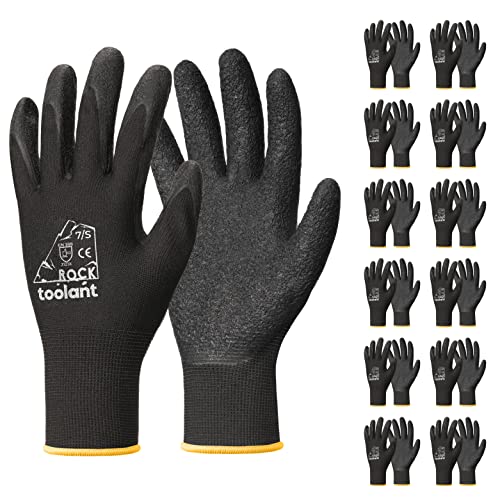 toolant Crinkle Latex Work Gloves Bulk, Rubber Coated Safety Work Gloves for Men and Women, 12 Pairs for Construction, Gardening, Warehouse (Black, Small) - color: Black, size: Small