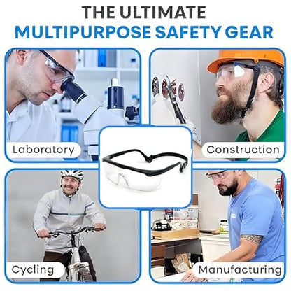 12 Pack Safety Glasses for Men & Women, Full Coverage Clear Lenses with Built-in Brow Guard, ANSI Z87.1 & CE Certified, Anti-Fog, Anti-Scratch, 100% UV Protection