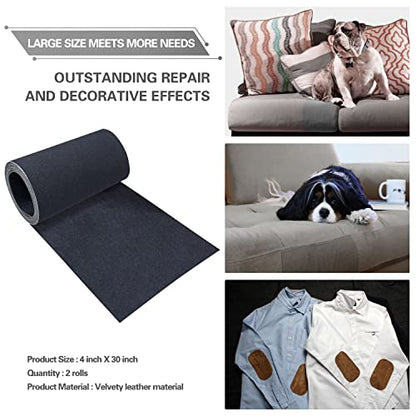 Velvet Repair Patch, Self-Adhesive Flannel Fabric Patch, Multi Colors, Microfiber Patch，Can be Used to Patch Sofas, Car Seats, Handbags, Jacket Holes and Tears (Dark Blue) - color: Dark Blue, size: 4" x 30"-2 ROLLS