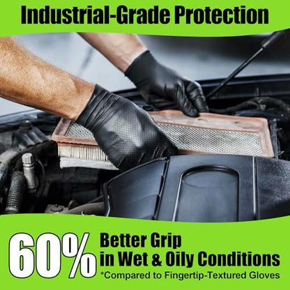 TREEGO 10 Mil Black Nitrile Gloves Heavy Duty — Diamond Texture Grip, Latex Free Disposable Mechanic Gloves, X-Large, 50 Count - color: Black 50, size: X-Large