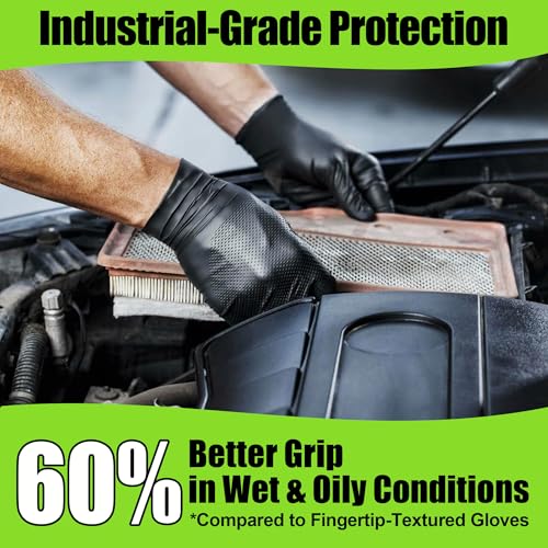 TREEGO 10 Mil Black Nitrile Gloves Heavy Duty — 3D Diamond Texture Grip, Latex Free Disposable Rubber Mechanic Gloves, X-Large, 100 Count - color: Black 100, size: X-Large