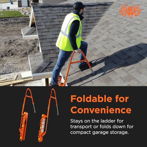 Bighorn Ladder Stabilizer for Roof Safety | Lightweight Aluminum | Easy Adjustable | Stabilizing & Secure | Gutter Clips/Hooks Included | Easy Access Handle Support | Fold for Transport & Storage