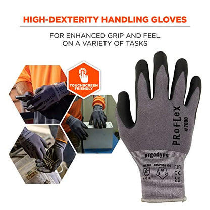 Ergodyne ProFlex 7000 Nitrile Coated Work Gloves, Foam Nitrile Palms for Flexible No Slip Grip, Abrasion Resistant, 15g, Touchscreen Capable, Gray, Medium - size: Medium