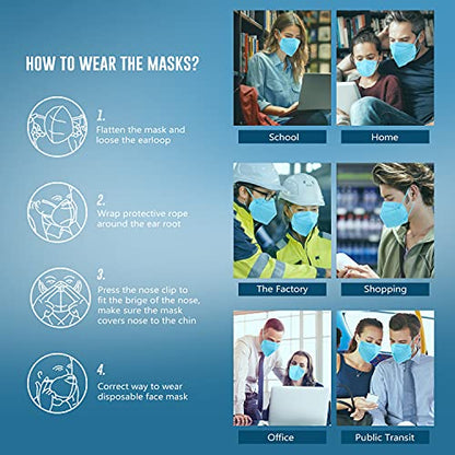 WWDOLL KN95 Face Mask 50 Pack, 5-Layers Breathable KN95 Masks, Blue - color: Blue