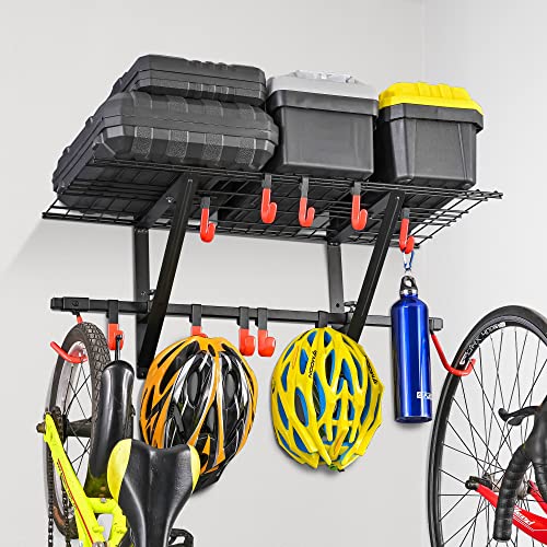 PLKOW Garage Wall Shelving 1 Pack Includes 2 Bike Hooks, Wall Shelves Garage Organizer with Vertical Bike Hanger, Powder Coated Steel (1 Pack) - size: 1-pack