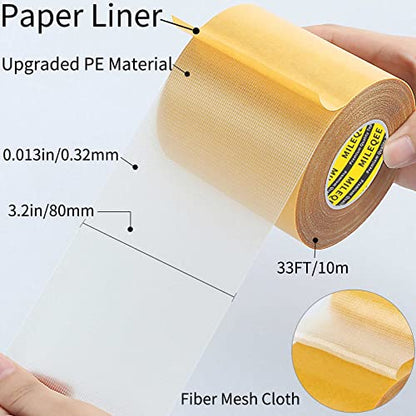 Double Sided Tape Heavy Duty, 3.2in x 33FT(10m), Universal High Tack Strong Wall Adhesive with Fiberglass Mesh, Super Sticky Resistente Clear Tape, Easy Use Mounting Tape - size: 1 Pack, 3.2" X 33ft