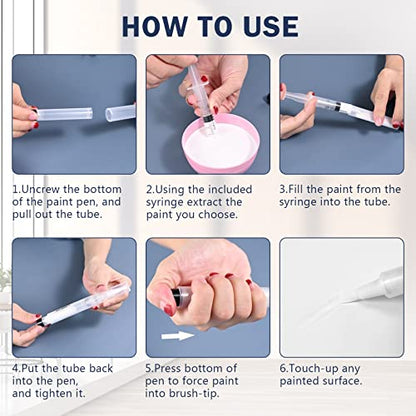 LANBEIDE Touch Up Paint Pen - Fillable Brush Pens 5Pcs for Drywall Repair, Wall, Furniture, Cabinet, Wood Floor, Window, 6ML - size: 5 Count (11 Pcs Kit)