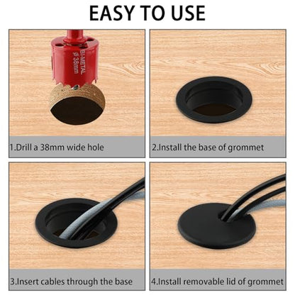 1.5 Inch(38mm) Desk Grommet,13 Pieces Wire Grommet, Desk Hole Cover for Cables with Hole Saw,Plastic Cable Cord Wire Hole Cover for Desk, Table,Cabinet,Countertop and Other Furniture(Black) - size: 1.5IN/38mm Black-U