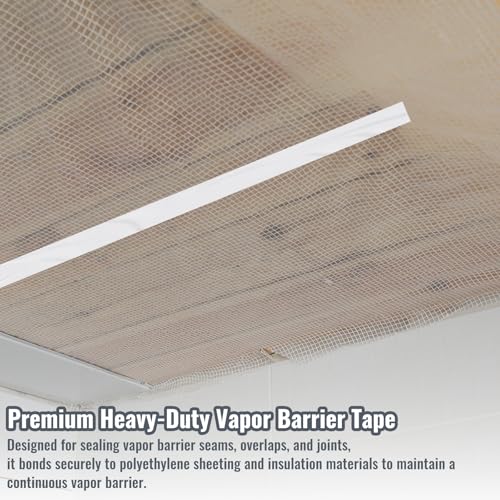4 Inch x 180 FT Vapor Barrier Tape, White Polyethylene Tape, Heavy Duty Vapor Barrier Waterproofing for Repair, Crawl Spaces, Moisture Barriers, Insulation & Underlayment Seams - size: 4 Inch x 180 FT - 1 Roll