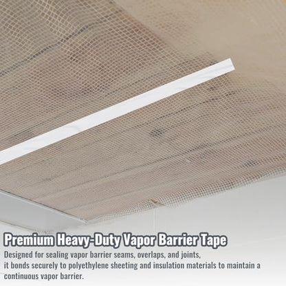 4 Inch x 180 FT Vapor Barrier Tape, White Polyethylene Tape, Heavy Duty Vapor Barrier Waterproofing for Repair, Crawl Spaces, Moisture Barriers, Insulation & Underlayment Seams - size: 4 Inch x 180 FT - 1 Roll