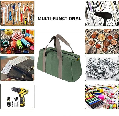 14 Inch Wide Mouth Tool Bag, Heavy Duty Canvas Tool Storage Bag for Men, Large Capacity Tool Tote Bag for Electricians, Power Tool Organizer Pouch - size: 14 Inch