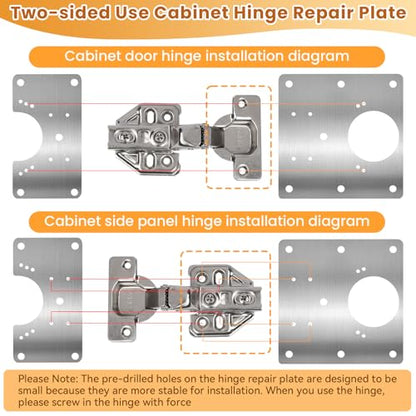 Cabinet Hinges Repair Plate, 6 Pcs Stainless Steel Cabinet Door Hinge Repair Replacement Kit with Mounting Screws, Hinges Fixing Plate Brackets for Kitchen Bathroom Cupboard Door