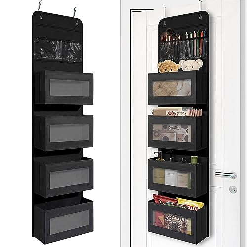 Giraffe Creation Over Door Organizer with 4 Large Capacity Pockets, Hanging Organizer Storage for Closet Bathroom Nursery Bedroom Dorm, Toys Cosmetics Sundries and Baby Essentials, Black - color: Black