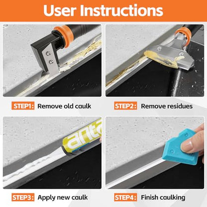 4 in 1 Caulking Tool Kit, Multi-Function Caulk Remover Tool, Grout Removal Tool, Silicone Sealant Cleaner for Bathroom, Shower, Tile, Window, Household Caulk Kit(Orange) - color: Orange