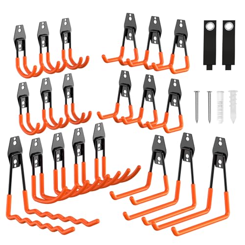 22Pack Garage Hooks Heavy Duty Utility Steel Garage Storage Hook Organization Wall Mount Hooks for Hanging Bike, Ladder and Garden Tools