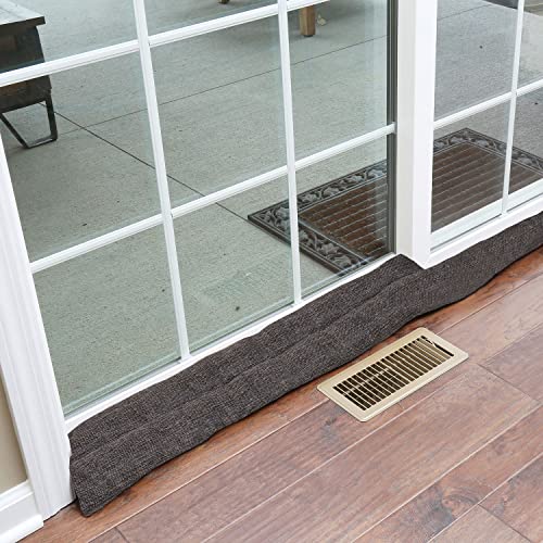HOME DISTRICT Sliding Door Draft Stopper - Glass Door Draft Blocker, Patio Under Door Draft Stopper, Door Air Blocker Draft Dodger Approx. 71" Long - Black Faux Linen