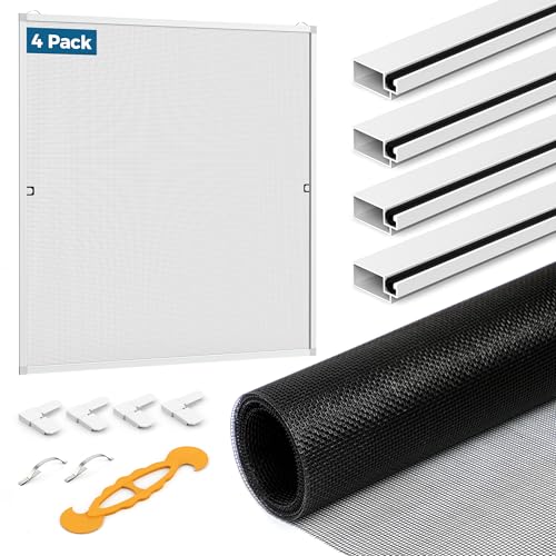 Augblinds 4 Sets Aluminum Window Screen Frame Kit, 5/16 in x 3/5 in x 46 Inch, Makes Four Complete Screen 46" x 46" or Smaller, Includes Premium Screen Mesh, Heavy Duty Corners & Durable Spline, White - color: White, size: 46 in X 46 in (4 Pack)