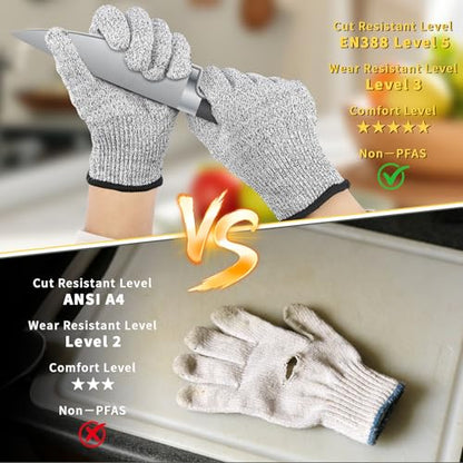 Cut Resistant Gloves, Level 5, Non-Slip Grip, Machine Washable, for Kitchen, Oyster Shucking, Woodworking - color: Grey(male)