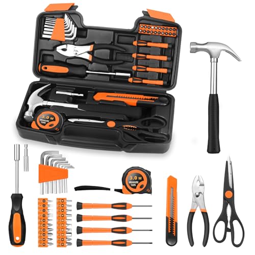 HANGYING 39 Piece Orange Home Tool Set, General Repair Small Hand Tool Kit with Toolbox Storage Case, Household Tool Set for Home Garage Office College Dormitory Use - color: Orange