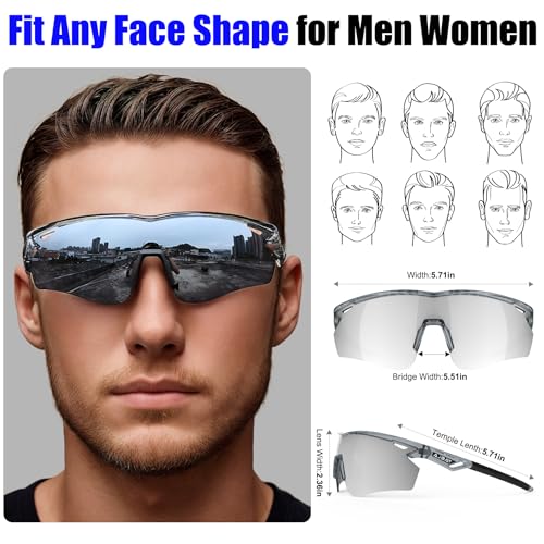 Polarized Sports Sunglasses for Men Women,Wrap Around Sun Glasses for Running Cycling Baseball Fishing Golf Hiking - color: Transparent Black