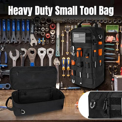 13 Inch Portable Small Tool Bag, Heavy Duty Tool Organizer Bag with Shoulder Strap and D-ring Clip, Tactical Tool Bag, Tool Pouch Bag for Electricians, Carpenters, HVAC Technicians (Black) - color: Deep Black