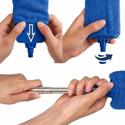 Retractable Gap Dust Cleaner with Extension Pole 30'' to 100'', Cleaning Tools with 3 Microfiber Dusting Cloths, Extendable Long Handle Duster for Cleaning Under Refrigerator Furniture Appliance Blue - color: Blue