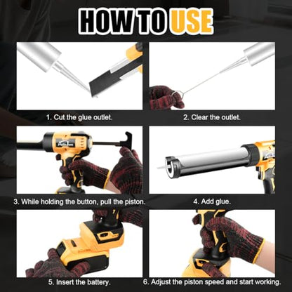 Cordless Caulking Gun Compatible With Dewalt 20V Battery 6 Adjustable Speeds Electric Caulking Gun Brushless Motor No-Drip Caulking Gun with LED Light for Filling, Sealing (No Battery)