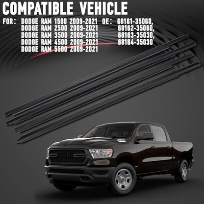 Window Moulding Belt Glass Sweep Felt Trim Seal Weather Stripping Kit Fit for Dodge Ram 1500 2500 3500 4500 5500 Crew Cab 2009-2021 Replaces 55112376AH 55112377AH 55372138AH 55372139AH