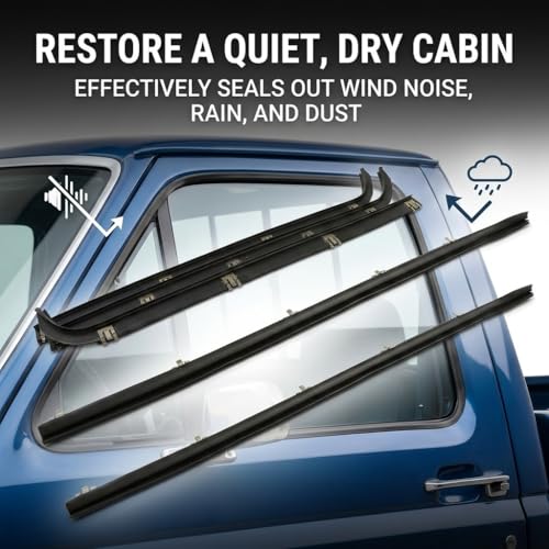 4PCS Window Moulding Trim Weatherstrip Kit, Inner & Outer Window Seal Belt Compatible with 1987-1996 Ford F150 F250 F350 Bronco & 1997 F150 Old Body Style (OBS), Replace E7TZ1521452A