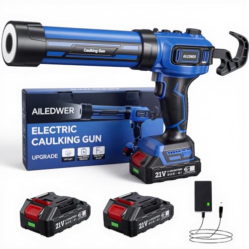 Cordless Caulking Gun, Battery Powered Caulk Gun, Electric Caulking Gun w/2 x 2.0Ah Batteries,LED Light, Auto Retract for Filling, Sealing
