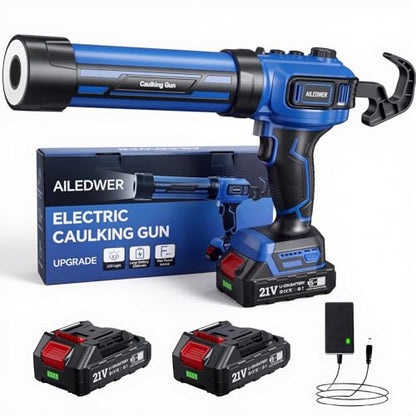 Cordless Caulking Gun, Battery Powered Caulk Gun, Electric Caulking Gun w/2 x 2.0Ah Batteries,LED Light, Auto Retract for Filling, Sealing