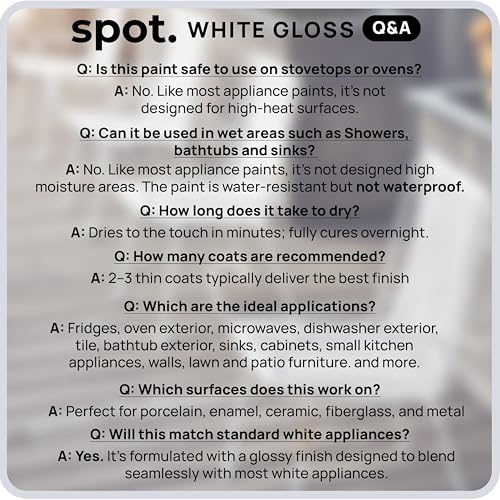 spot. High-Gloss White Touch Up Paint – Porcelain and Appliance Repair for Chips, Stains, Scratches, and Cracks on Fridges, Microwaves, Dishwashers, Dryers, Tiles, and Metal Surfaces – 1 fl oz - color: Impeccable White