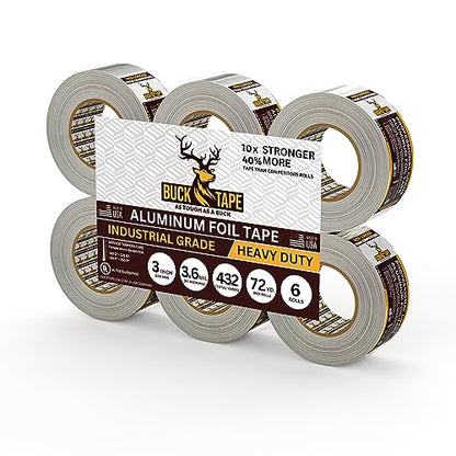6 Pack Buck Aluminum Foil Tape – 3 Inch x 216ft (72 yd), 3.6 Mil – HVAC Tape for Ductwork, AC, Dryer Vents & Insulation – Silver Foil Tape for Metal Repair, Exhaust Sealing & Air Conditioning - size: 3 Inch, style: 6 Pack