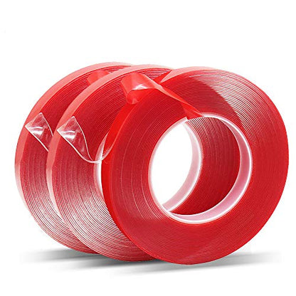 DGSL 0.47 Inch Clear Double Sided Tape Heavy Duty Mounting Tape, Acrylic Clear Mounting Tape for Wall Mount, Hanging Photo, Wall Decor, Art, Led Light Tapes (33 Ft X 3 Pack) - size: 0.47inch Width
