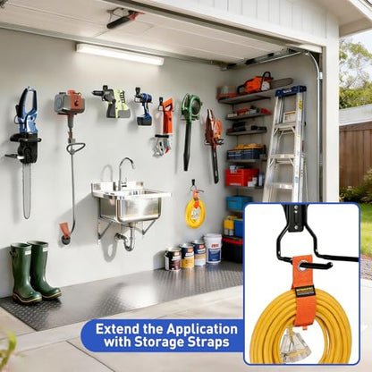 Heavy Duty Garden Power Tool Hanger, Garage Storage Utility Hooks with Storage Straps, Electric Tool Hooks, String Trimmer Hangers, Garden Tool Organizer, Weedeater Rack (4, Black) - color: Black-4