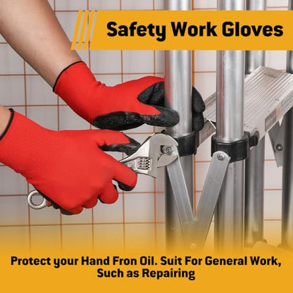 12 Pairs Crinkle Latex Coated Work Gloves for Men, Non-Slip Grip Gardening Gloves, Suit For Construction, Warehouse - size: Large