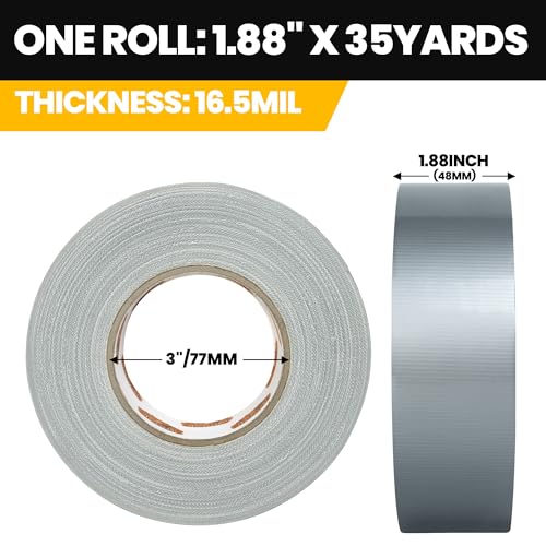 TAPEBEAR 16.5mil Thick Silver Duct Tape Heavy Duty 1.88" x 105FT, Strong Tough Utility Ducting Tape Waterproof, No Residue, Flexible, Hand Tear Binding Tape for Bundle, Patch, Protect & Repair - color: Silver