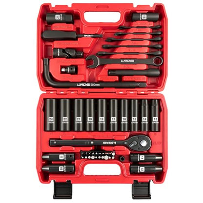LLNDEI 1/2" Dr. Ratchet Impact Socket Wrench Set,Deep Sockets(8-24mm),Spark Plug Socket(16,21mm),49PCS, CR-V, Metric, With Combination Wrenches (8-17mm) - size: 49-piece 1/2" Drive Socket Set