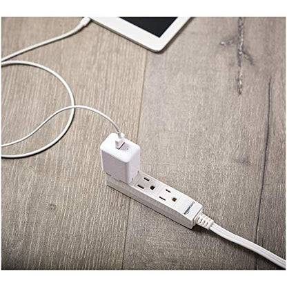 Amazon Basics 3-Prong Indoor Rectangle Extension Cord Power Strip, Flat Plug, Space-Saving, Grounded, 3 Outlets, 13 Amps, 125 VAC, 3 ft, White, 2-Pack - size: 3 ft