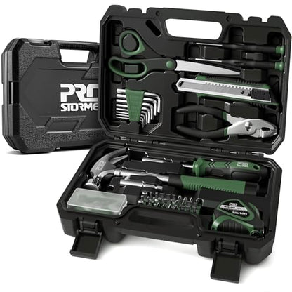 Prostormer 93-Piece Tool Kit, Basic Household Repair Tool Set with Toolbox Storage Case, Small Starter Tool Box Kit for Homeowners and College Students (Green) - color: Green