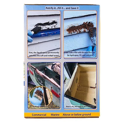 Re-Rot Epoxy Wood Repair Kit - Fix Dry Rot & Rotted Wood - Includes Wood Filler, Gloves, & Mixing Tools - Structural Wood Restoration - 48 oz