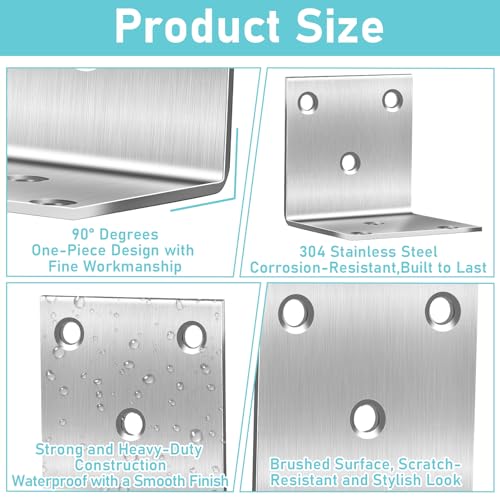 20 Pcs Metal Corner Braces, 2 Inch 90° L Brackets with Screws, Stainless Steel Angle Bracket, L Shape Bracket, Heavy Duty Corner Brace for Wood Furniture Bookshelf Bed Chair(Sliver)