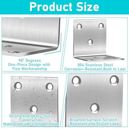 20 Pcs Metal Corner Braces, 2 Inch 90° L Brackets with Screws, Stainless Steel Angle Bracket, L Shape Bracket, Heavy Duty Corner Brace for Wood Furniture Bookshelf Bed Chair(Sliver)