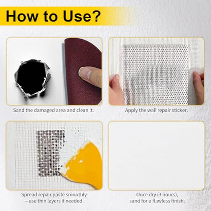 6/8/10/12 Inch Drywall Repair Kit, 6PCS Heavy Duty Self-Adhesive Mesh Patch Kit for Large Holes - Includes Scraper & Sandpapers, Ideal for Drywall, Sheetrock, Wall and Ceiling Repairs - size: 6PCS - 6", 8", 10", 12"
